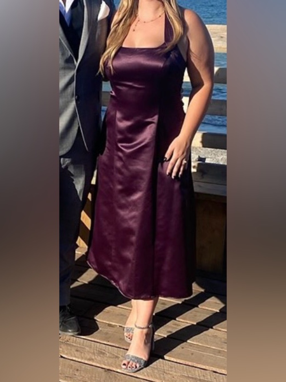 Satin A-Line Halter Dress in Deep Plum